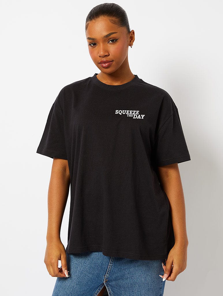 Skinnydip London Peanuts X Skinnydip Snoopy Squeeze The Day T-Shirt In Black