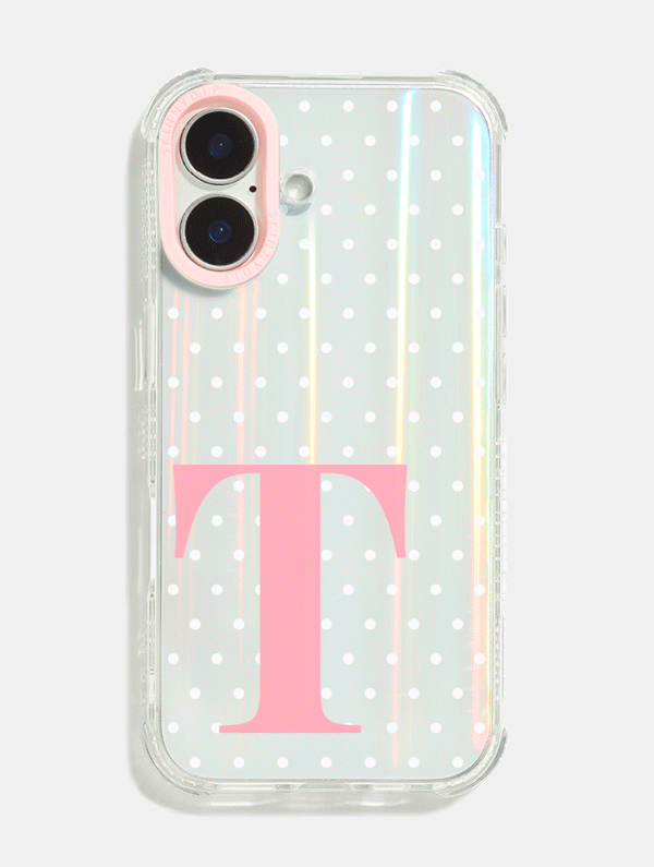 Skinnydip London Personalised Holo Base Shock iPhone Case with Pink Camera Hole