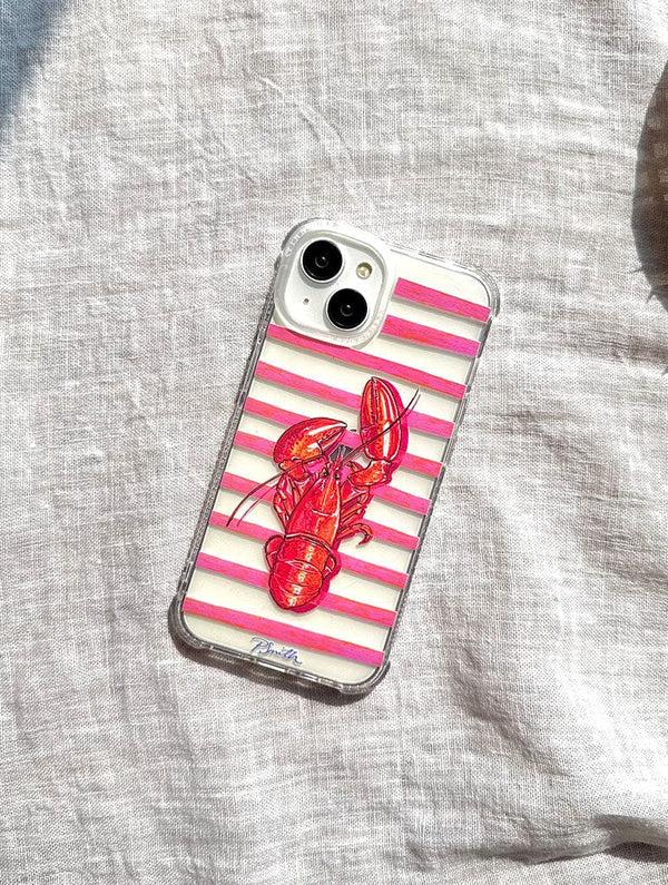 Skinnydip London Pippa Smith Studio X Skinnydip Lobster On Pink Stripes Shock IPhone Case
