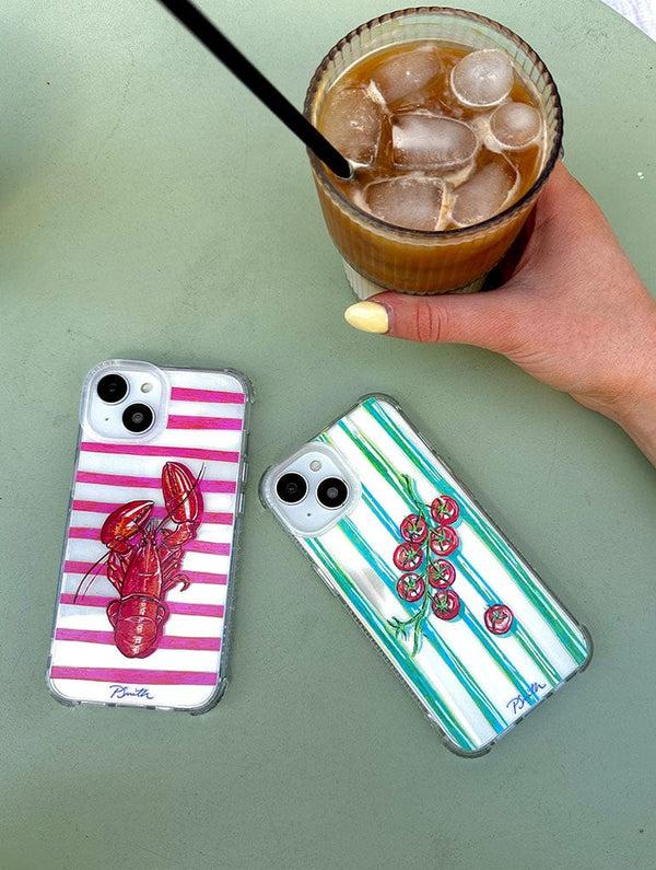 Skinnydip London Pippa Smith Studio X Skinnydip Lobster On Pink Stripes Shock IPhone Case
