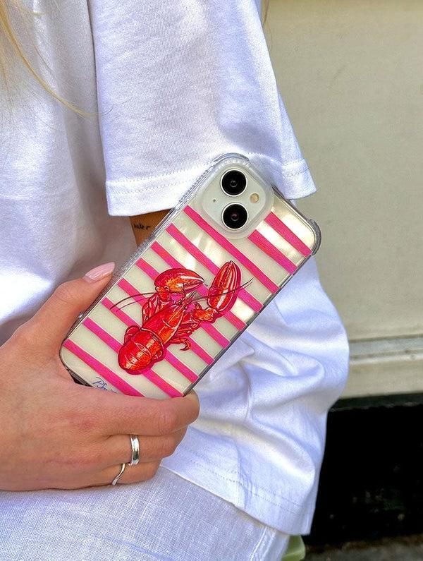 Skinnydip London Pippa Smith Studio X Skinnydip Lobster On Pink Stripes Shock IPhone Case
