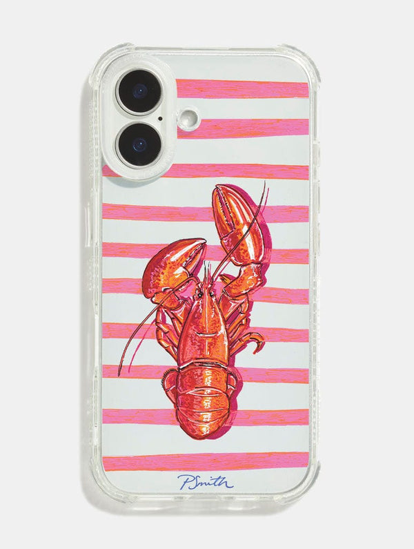 Skinnydip London Pippa Smith Studio x Skinnydip Lobster On Pink Stripes Shock iPhone Case
