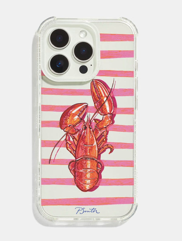 Skinnydip London Pippa Smith Studio x Skinnydip Lobster On Pink Stripes Shock iPhone Case