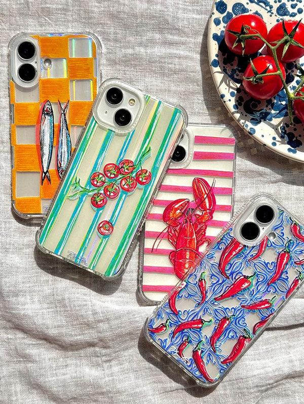 Skinnydip London Pippa Smith Studio X Skinnydip Tomatoes On Green Stripes Shock IPhone Case