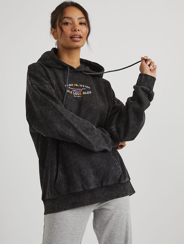 Skinnydip London Self Love Club Hoodie In Acid Wash