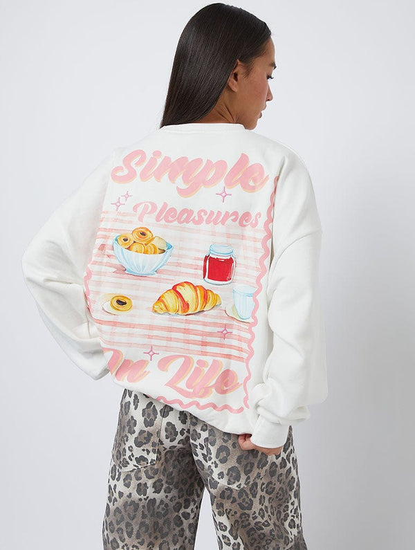 Skinnydip London Simple Pleasures In Life Sweatshirt in Ecru