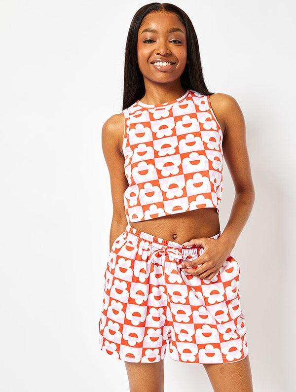 Skinnydip London 70's Flower Checker Jersey Shorts