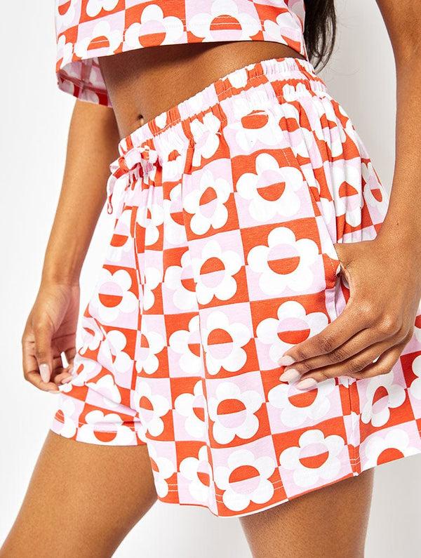 Skinnydip London 70's Flower Checker Jersey Shorts