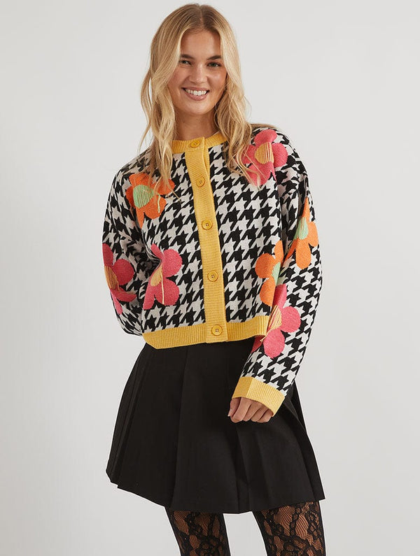Skinnydip London Dogstooth Flower Knitted Cardigan