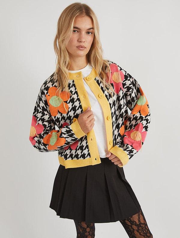 Skinnydip London Dogstooth Flower Knitted Cardigan