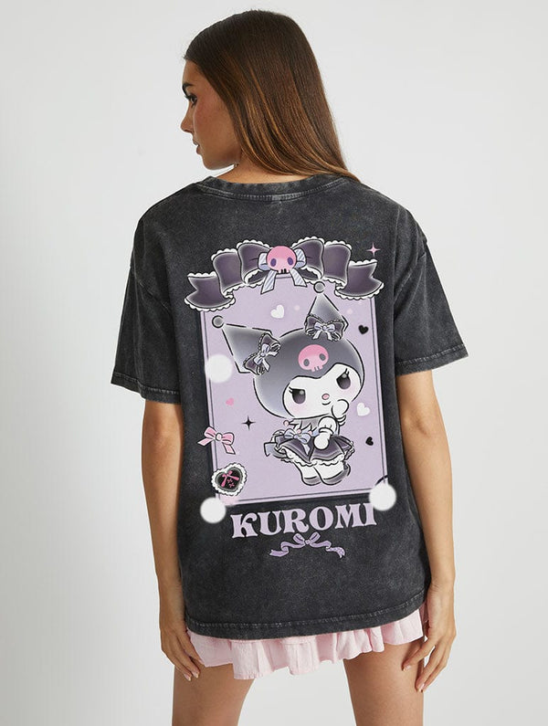Skinnydip London Kuromi Skull T-Shirt in Acid Wash