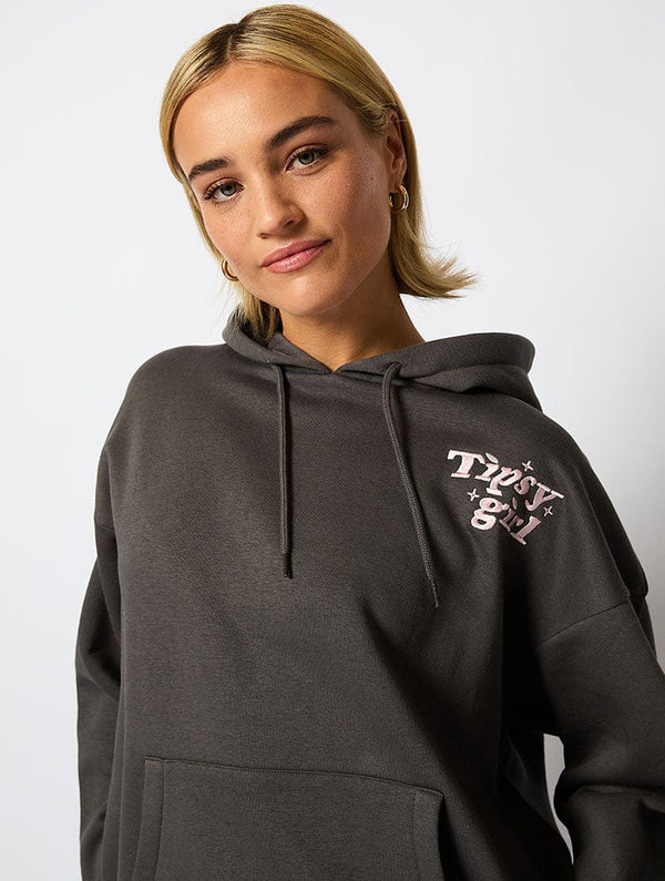 Skinnydip London Tipsy Girl Hoodie In Charcoal
