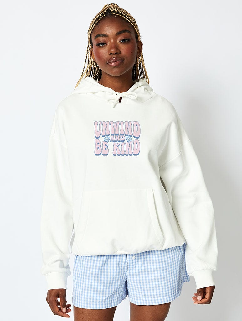 Skinnydip London Unwind And Be Kind Hoodie In Ecru