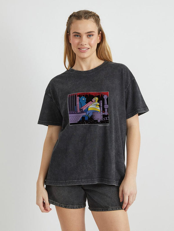 Skinnydip London The Simpsons Donut Devil Still T-Shirt in Acid Wash