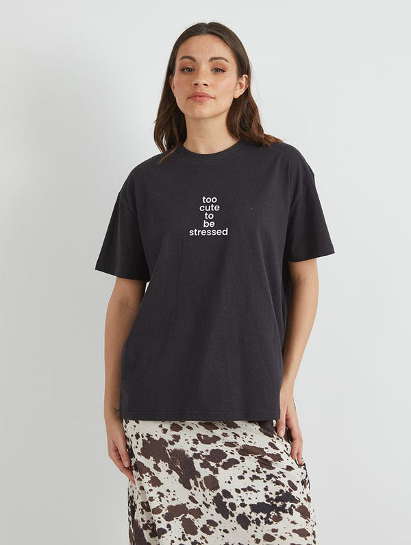 Skinnydip London Too Cute To Be Stressed T-Shirt in Black