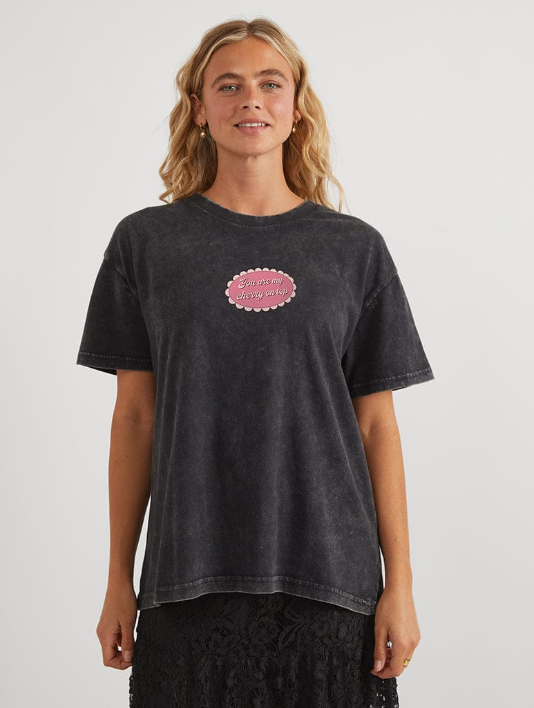Skinnydip London Valentine's Cherry Cupcake T-Shirt In Acid Wash