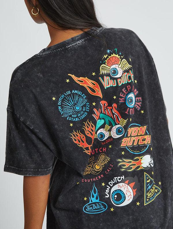 Skinnydip London Von Dutch Sticker T-Shirt In Acid Wash