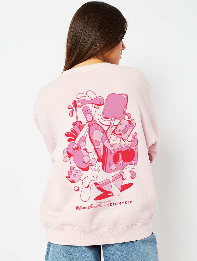 Skinnydip London Wallace & Gromit Feathers Pink Sweatshirt