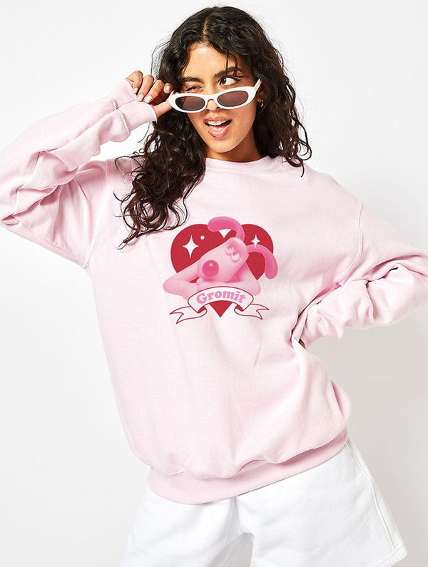 Skinnydip London Wallace & Gromit x Skinnydip Gromit Heart Sweatshirt In Pink