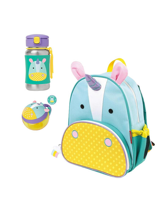 skip hop Little Kid 3-Piece Unicorn Backpack Straw Bottle & Snack Cup Set