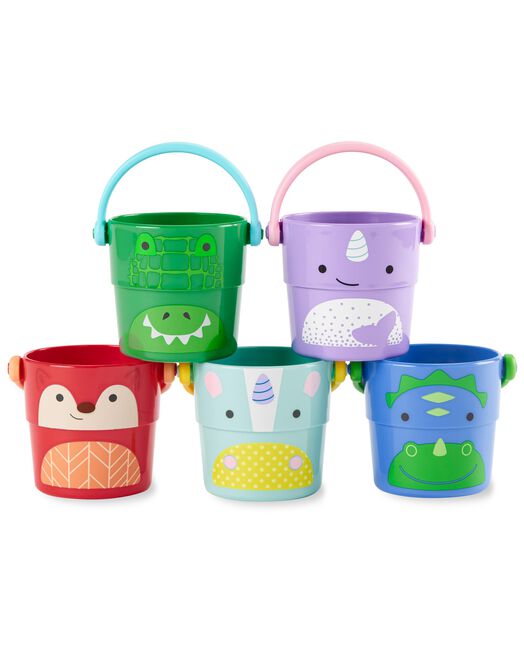 skip hop Zoo Stack & Pour Buckets Baby Bath Toy