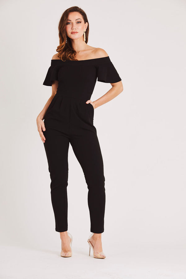 Skirt & Stiletto Black Bardot Fitted Jumpsuit With Open Sleeve