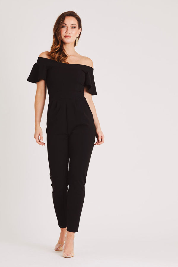 skirt & stiletto Black Bardot Fitted Jumpsuit with Open Sleeve