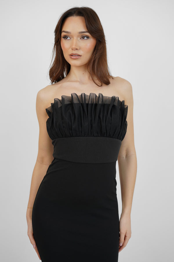 Skirt & Stiletto Black Bodycon Maxi Dress With Frills