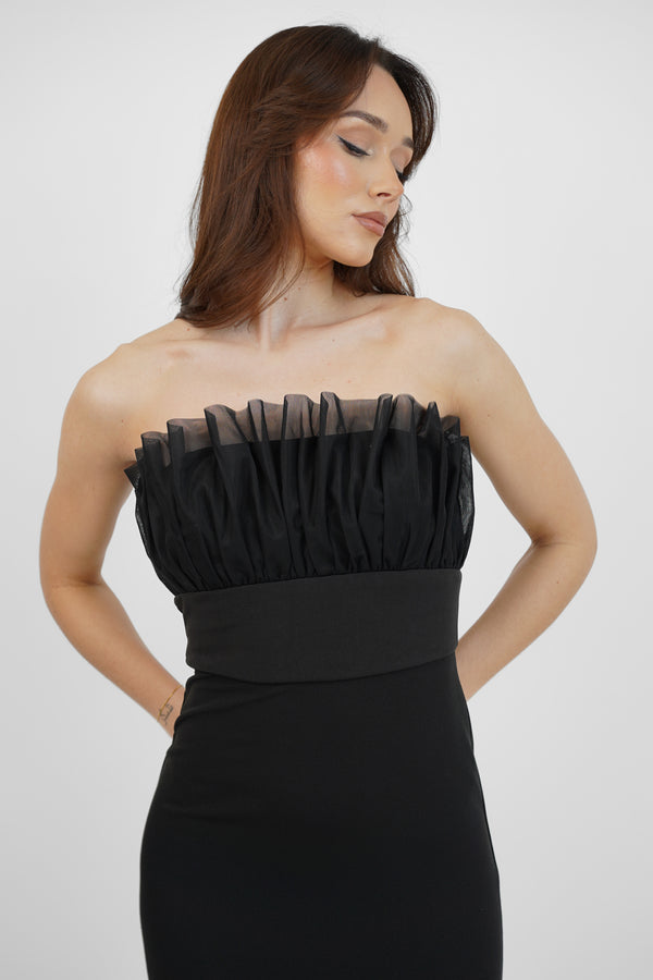 Skirt & Stiletto Black Bodycon Maxi Dress With Frills