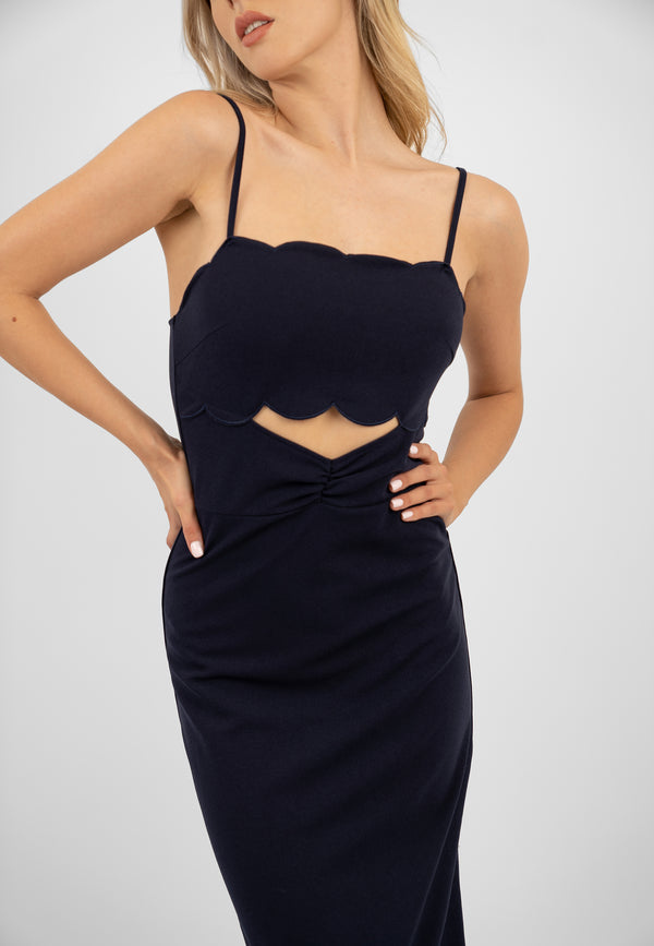 Skirt & Stiletto Black Midi Dress With Detailed Cutout