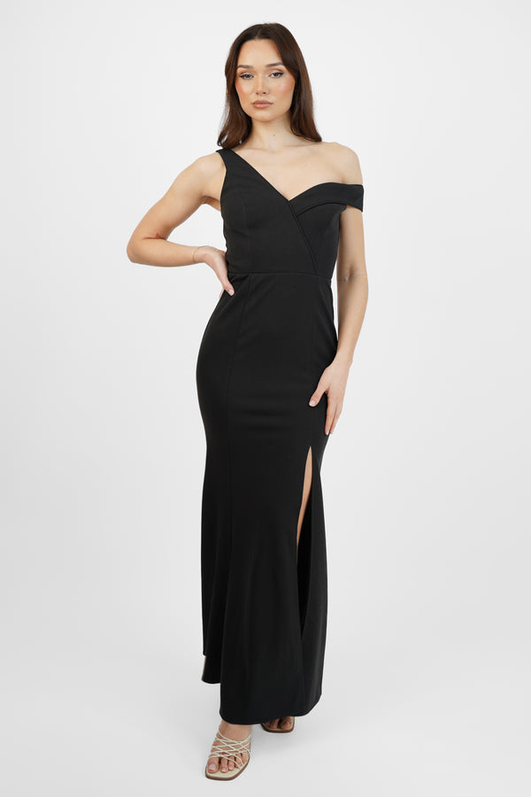 skirt & stiletto Black One Shoulder Maxi Dress with Slit