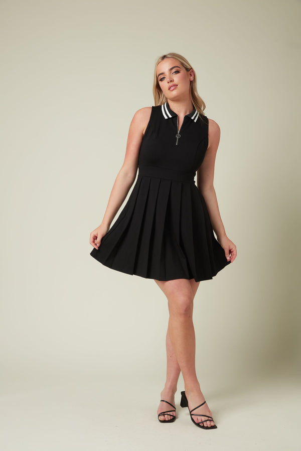 Skirt & Stiletto Black Skater Dress With Pleated Skirt And Collar