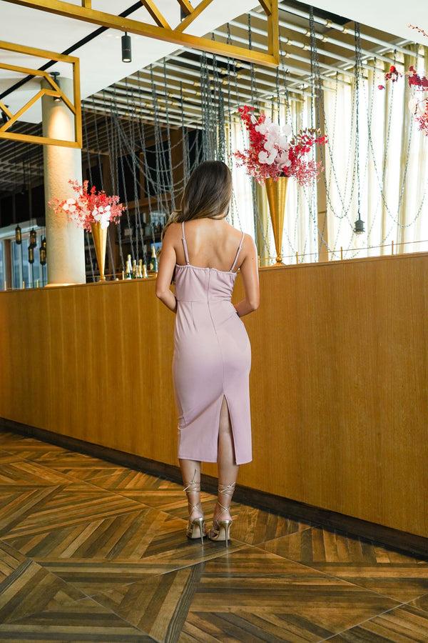 Skirt & Stiletto Midi Dress With Pleated Drape In Blush