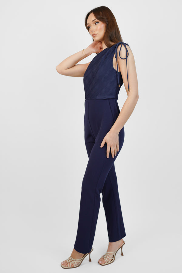 Skirt & Stiletto Navy One Shoulder Straight Leg Jumpsuit