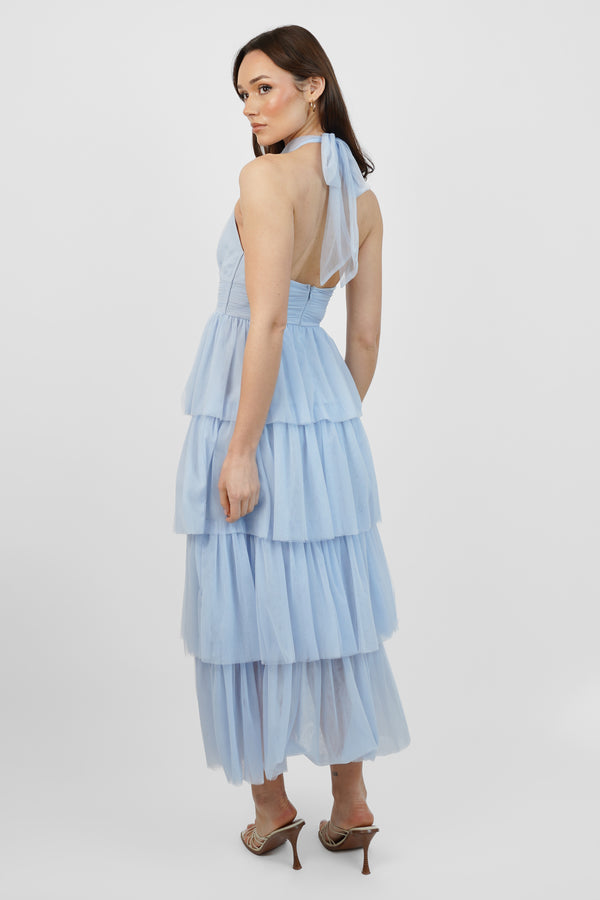 Skirt & Stiletto Baby Blue Tulle Tiered Maxi Dress