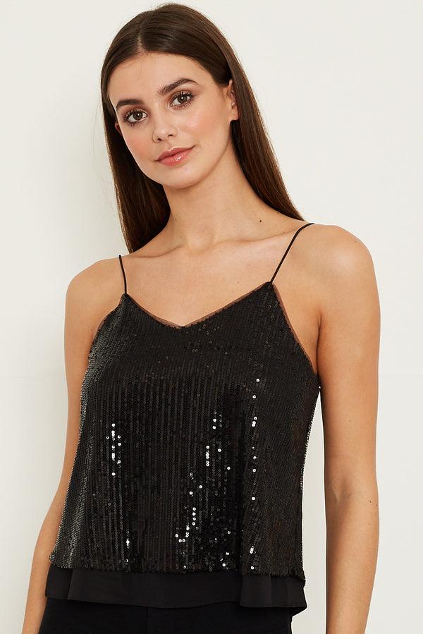 skirt & stiletto Black Sequin Cami Top