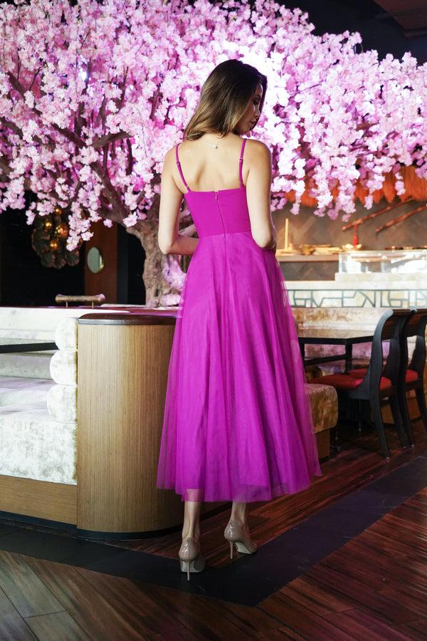 Skirt & Stiletto Mauve Mesh Midi Dress With Slit