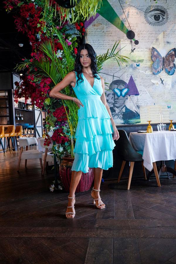 skirt & stiletto Mint Layered Chiffon Midi Dress
