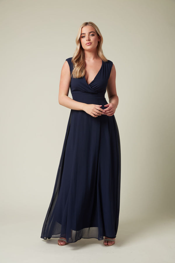 skirt & stiletto Navy Chiffon Bridesmaid Maxi Dress