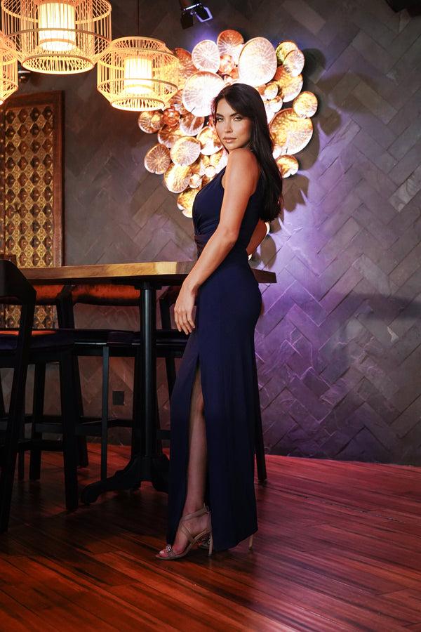 Skirt & Stiletto Navy Knotted Jersey Maxi Dress