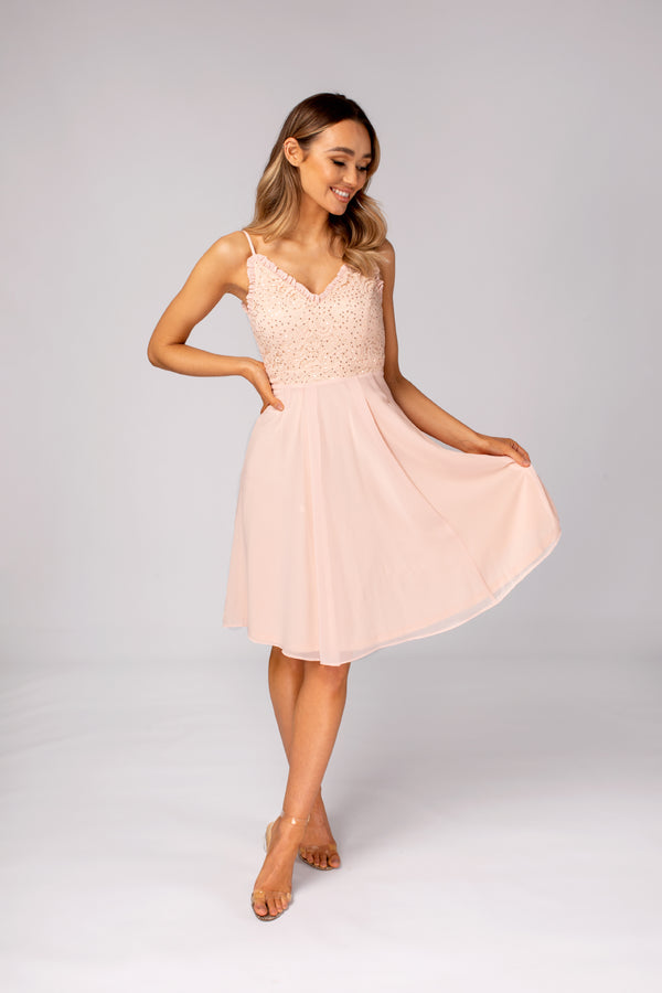 Skirt & Stiletto PINK LACE WITH SEQUIN MIDI DRESS