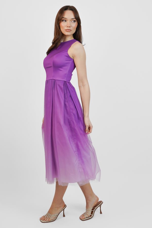 Skirt & Stiletto Purple Ombre Tulle Midi Dress