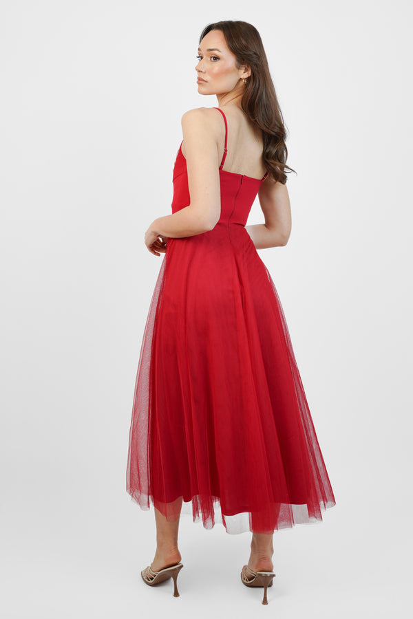 Skirt & Stiletto Red Tulle Midi Dress