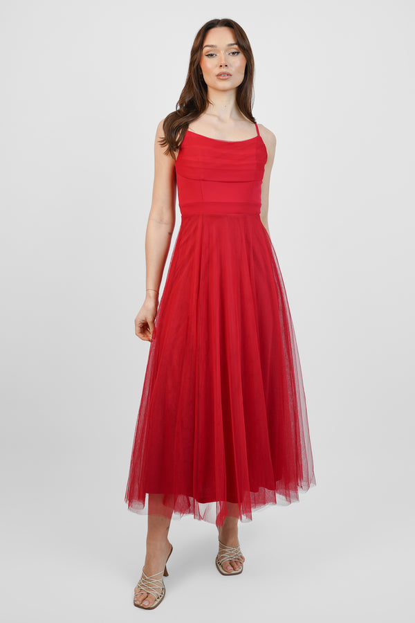skirt & stiletto Red Tulle Midi Dress