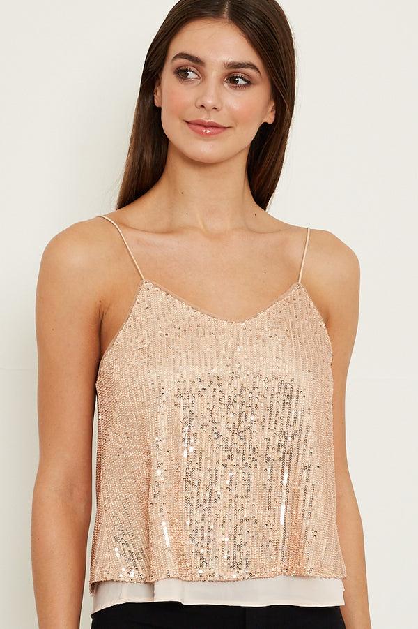 skirt & stiletto Rose Gold Sequin Cami Top