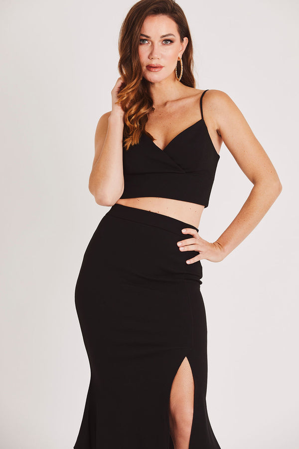 Skirt & Stiletto Strappy Crop Top In Black