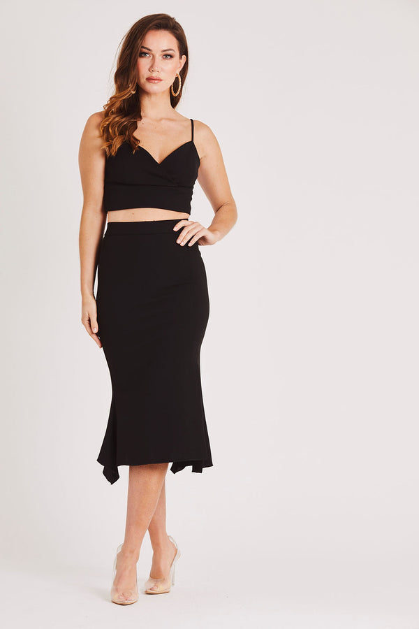 Skirt & Stiletto Strappy Crop Top In Black