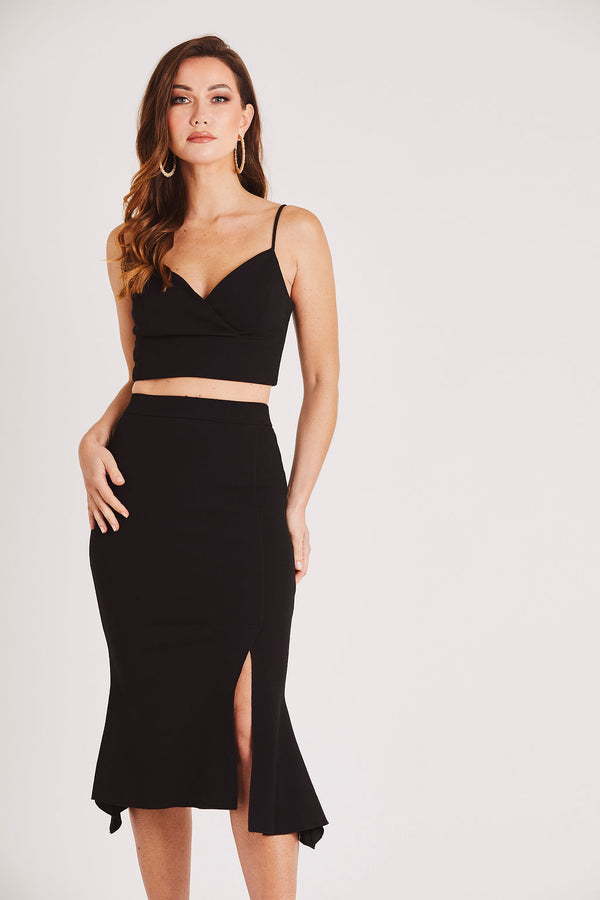 skirt & stiletto Strappy Crop Top in Black