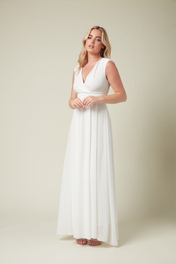 Skirt & Stiletto White Chiffon Bridesmaid Maxi Dress