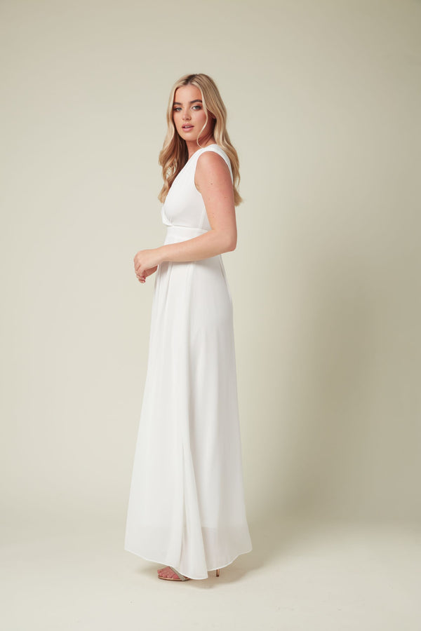 Skirt & Stiletto White Chiffon Bridesmaid Maxi Dress